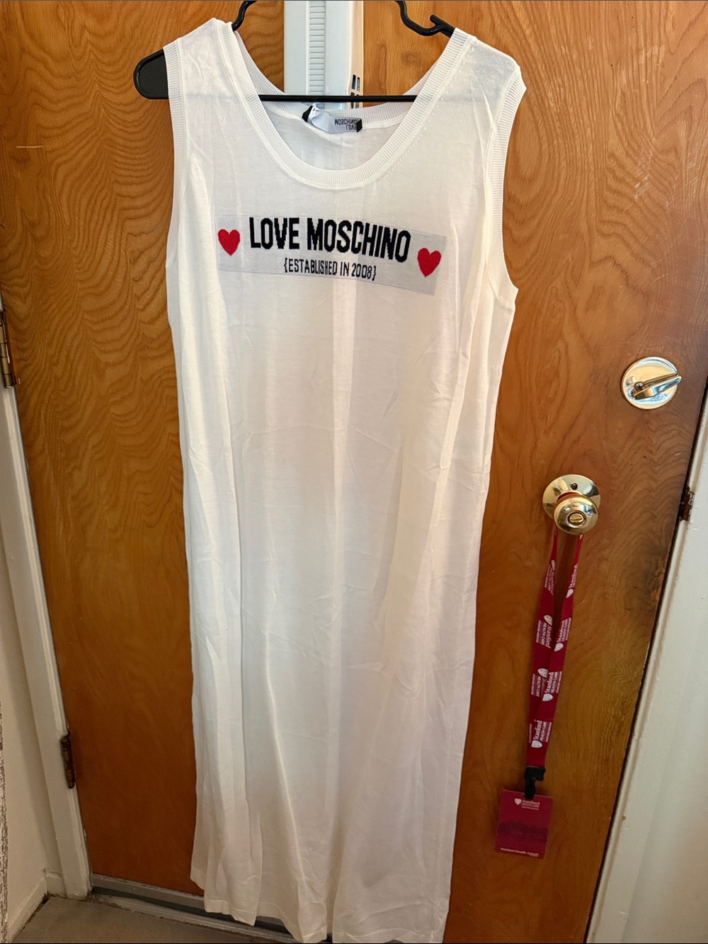 Love Moschino White Sleeveless Maxi Dress with Red Heart Accents